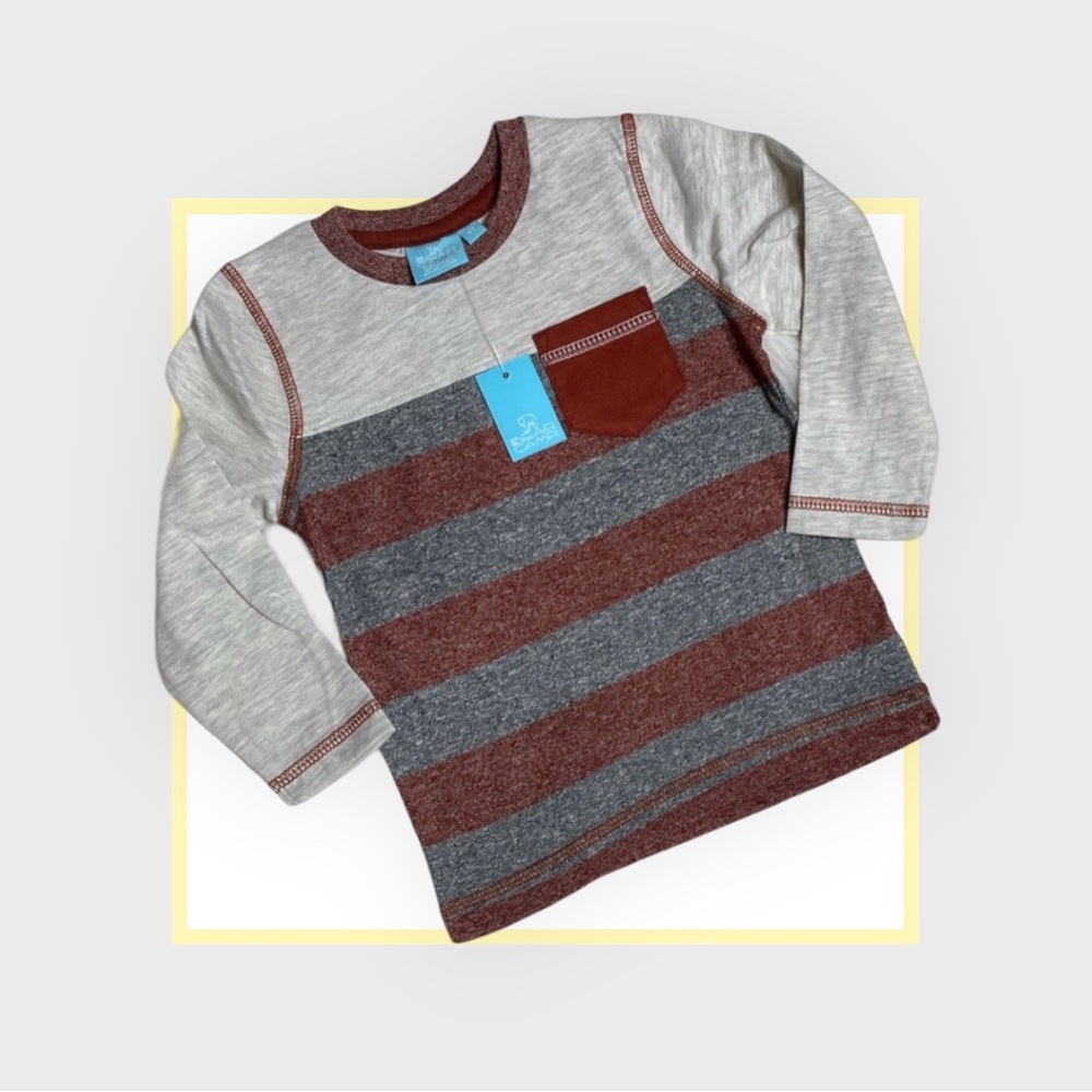 Upgrade your son's style with our Boys Stripe Long Sleeve Pocket Tee in Rust
